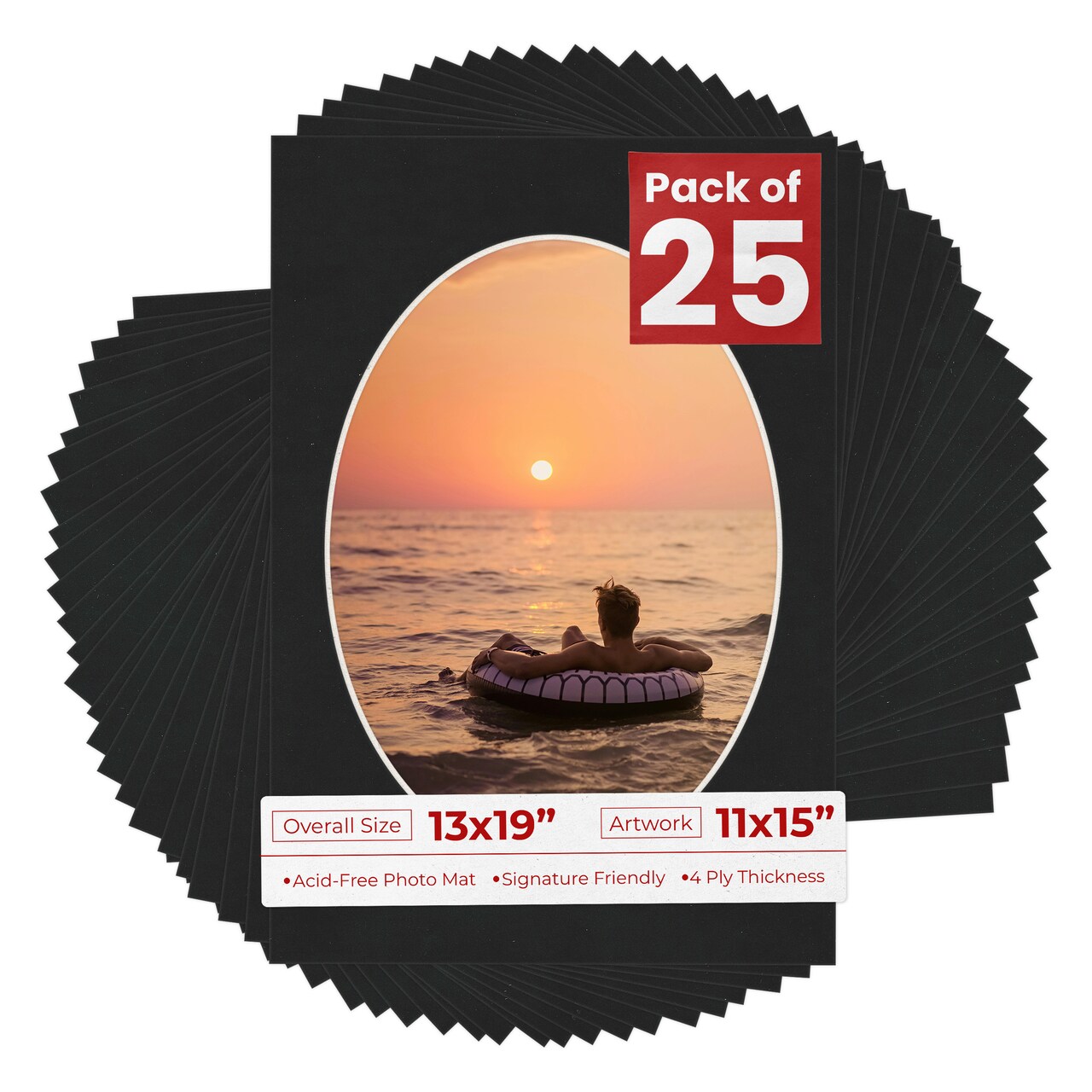 Black Suede Mat Board for 13x19 Frames - Oval Opening for 11x15 Photos